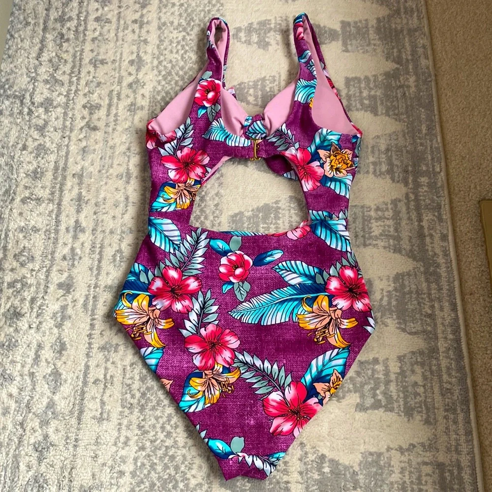 Purple Tropical Floral Monokini - Picture 3 of 4